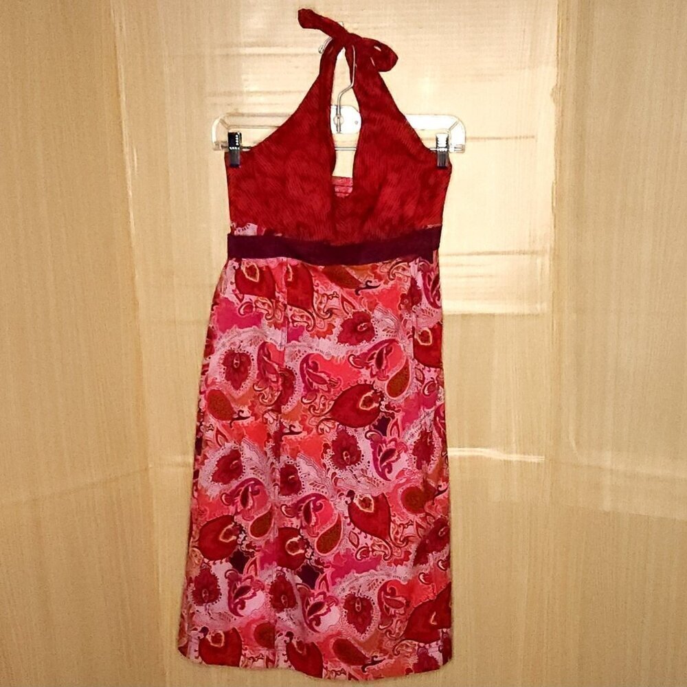 Athleta Red Silky Flowy Halter Tie Dress 4